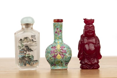 Lot 228 - Three snuff bottles Chinese including carved...