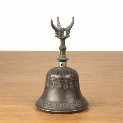 Lot 172 - White metal bell Tibetan-style with raised...