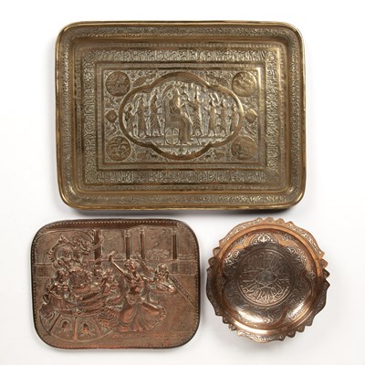 Lot 176 - Brass embossed tray Islamic  depicting a...