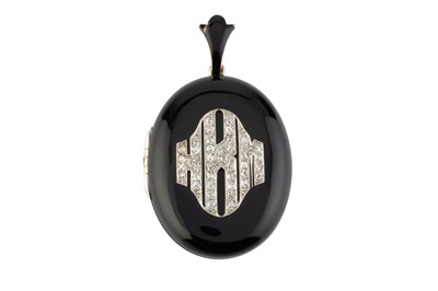 Lot 191 - A black onyx, diamond and enamel locket...