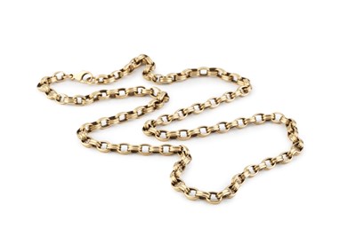 Lot 216 - A 9ct gold belcher-link chain, of reeded...