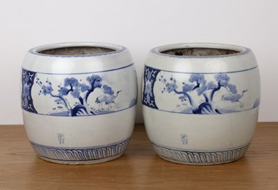 Lot 370 - Pair of blue and white porcelain Hibachi...