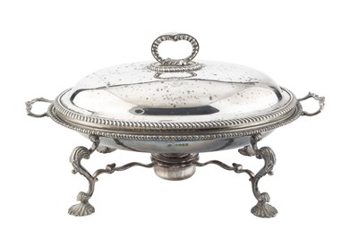 Lot A George III silver oval twin handled entree...