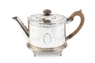 Lot A George III silver oval teapot, engraved and...