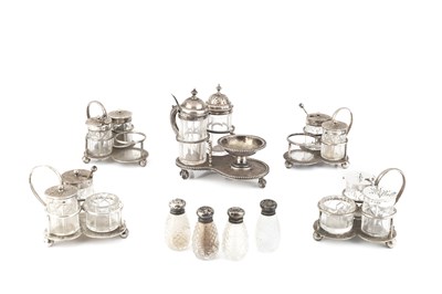 Lot 838 - A mid Victorian silver cruet stand, of trefoil...