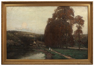 Lot 372 - Arthur Meade (1863-c1947) Cottages in a river...