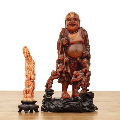 Lot 222 - Carved horn ‘Budai and boys’ group and a...