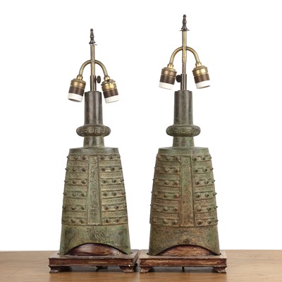 Lot 421 - Pair of archaic-style Chinese bronze table...