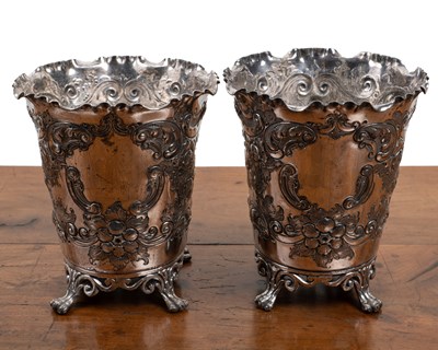 Lot 417 - A pair of silver plated wine coolers