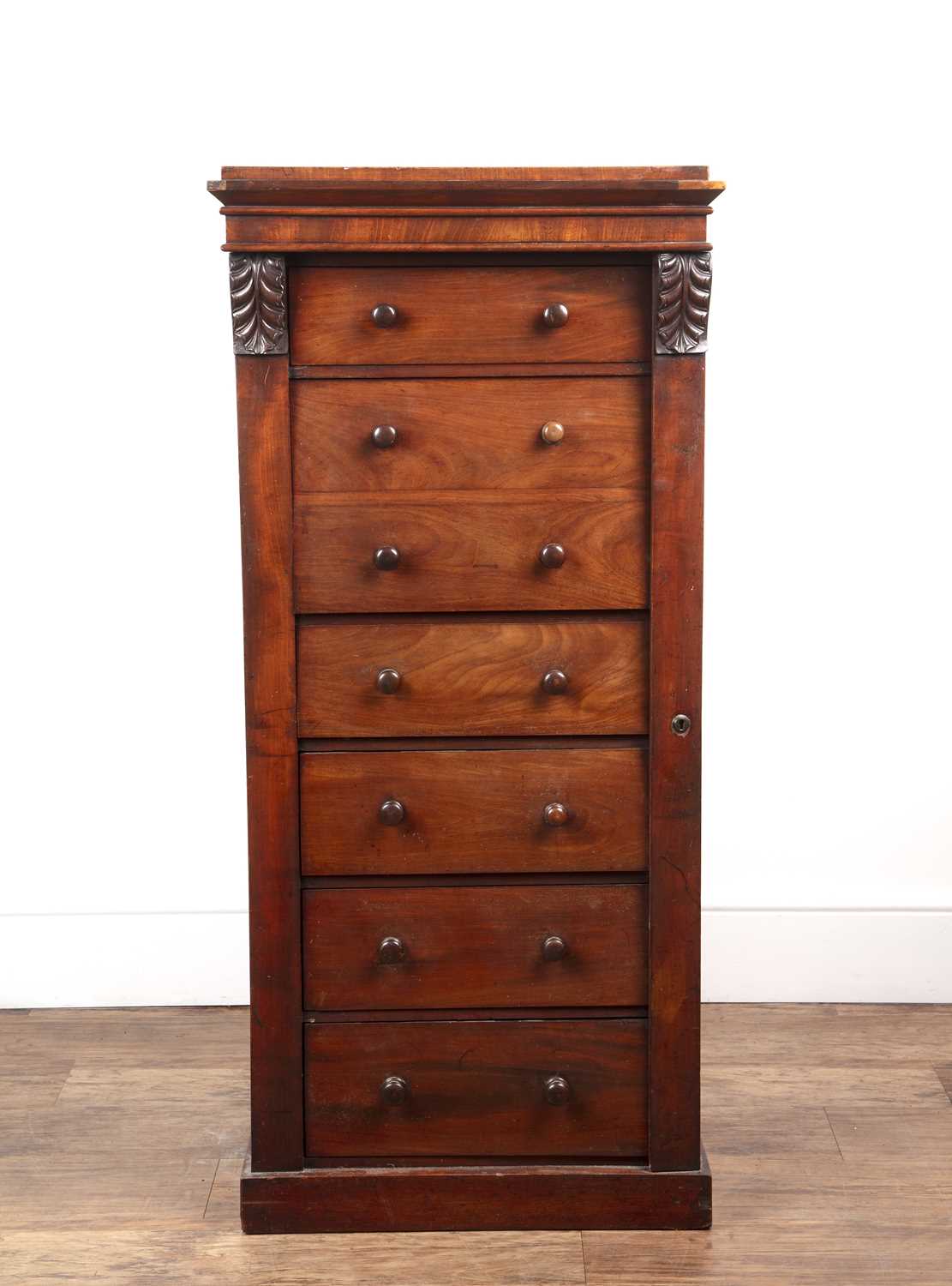 Lot 110 - Mahogany Wellington secretaire chest of seven...