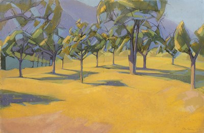 Lot 344 - Peter Fleming (b. 1949) Orchard in sunlight,...