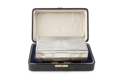 Lot 855 - A silver rectangular cigarette box, the engine...