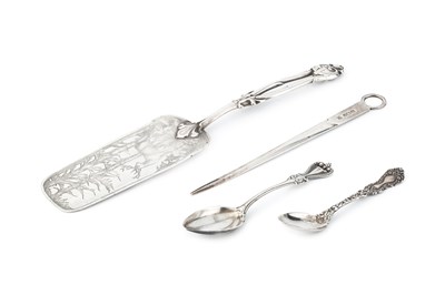 Lot 795 - A silver letter opener of meat skewer form,...