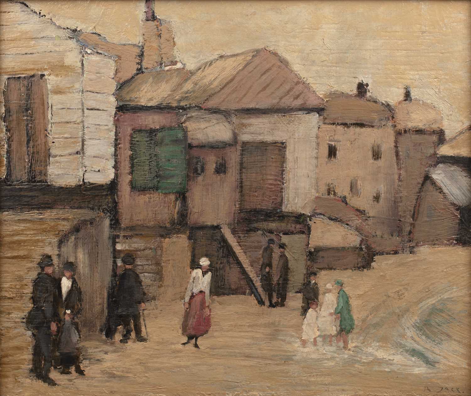 Lot 132 - Richard Jack (1866-1952) Figures at a harbour...