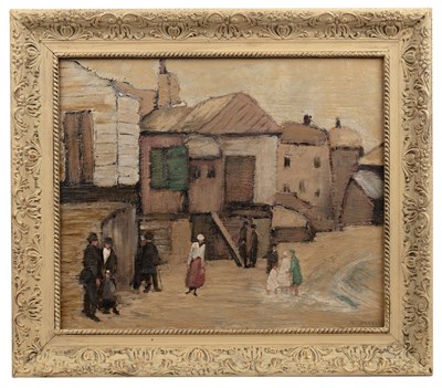 Lot 132 - Richard Jack (1866-1952) Figures at a harbour...