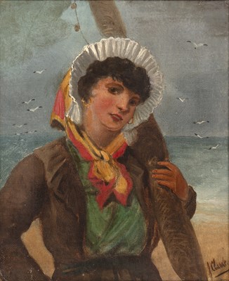 Lot 517 - J * Clarke (19th century) 'French Fisher Girl',...