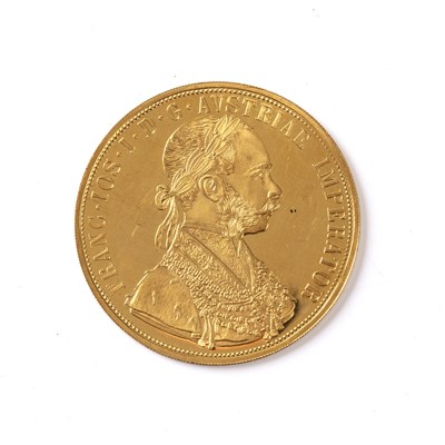 Lot 342 - A 4 ducats gold coin dated 1915, 14 grams