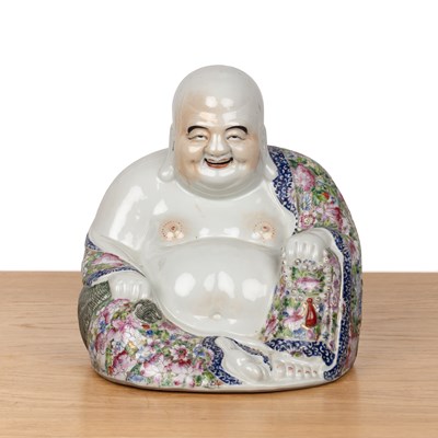 Lot 102 - Seated porcelain model of Hotei Chinese...