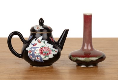 Lot 101 - Small famille noire teapot Chinese, 18th...