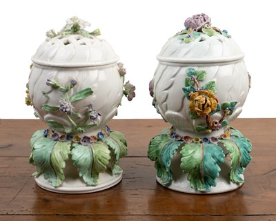 Lot 59 - A pair of Chantilly potpourri vases