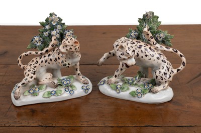 Lot 64 - A pair of 18th century Derby porcelain leopards