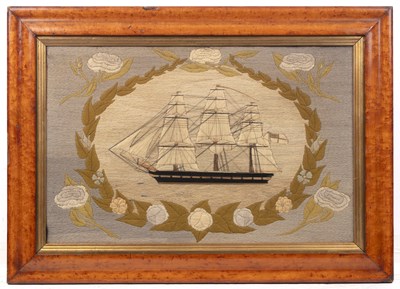 Lot 234 - Two Victorian wool work ship pictures in...