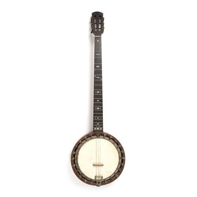 Lot 129 - A rosewood banjo, the ebony fret board with...