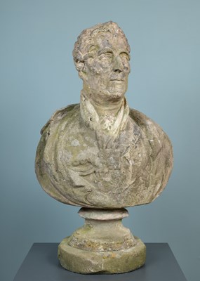 Lot 253 - An antique reconstituted stone bust of The Duke of Wellington