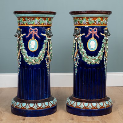 Lot 430 - A Pair of Wedgwood majolica jardinière stands