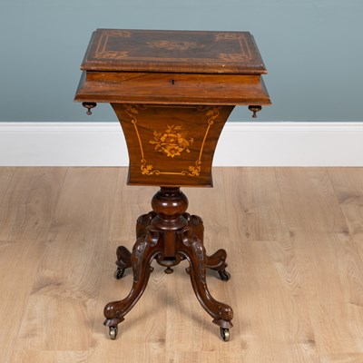 Lot 152 - A Victorian burr walnut and marquetry sewing table