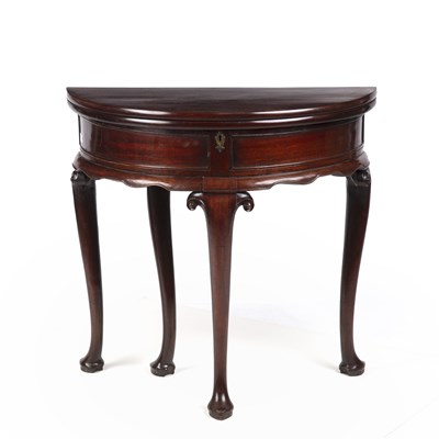 Lot 13 - A George II red walnut fold over demi lune...