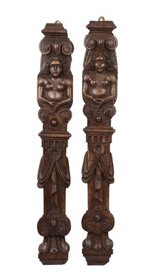 Lot 33 - A pair of 17th century limewood terms each...