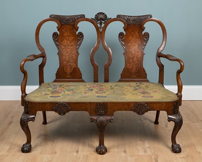 Lot 443 - An antique Dutch walnut marquetry chair-back settee