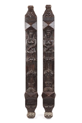 Lot 34 - A pair of 19th century carved oak terms 12cm...