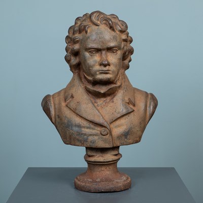 Lot 352 - A 19th/early 20th century cast iron bust of Beethoven