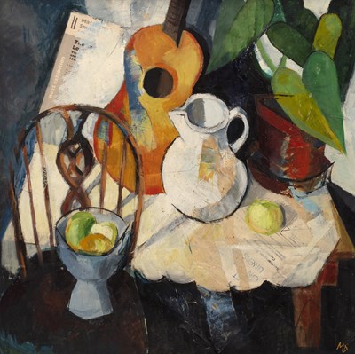 Lot 134 - M* D* (20th century) Still life with guitar,...