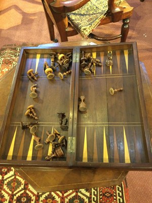Lot 97 - A 19th century yew wood marquetry chess board...
