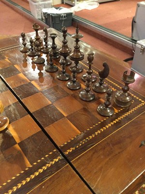 Lot 97 - A 19th century yew wood marquetry chess board...