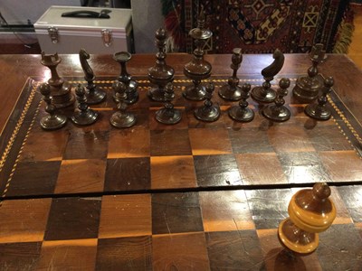 Lot 97 - A 19th century yew wood marquetry chess board...