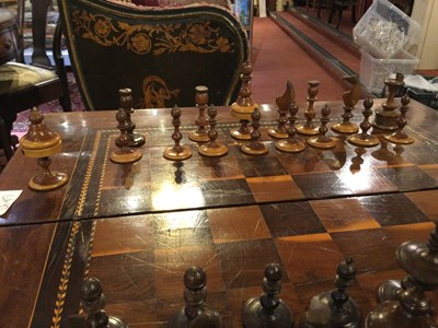 Lot 97 - A 19th century yew wood marquetry chess board...