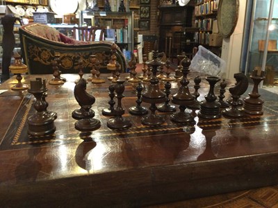 Lot 97 - A 19th century yew wood marquetry chess board...