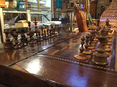 Lot 97 - A 19th century yew wood marquetry chess board...