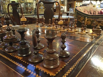Lot 97 - A 19th century yew wood marquetry chess board...