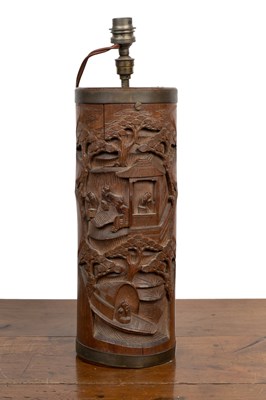 Lot 147 - A bamboo bitong brush pot converted to a table lamp