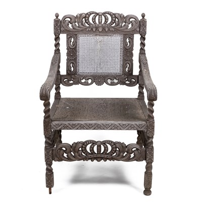 Lot 321 - A 20th century oak Carolean-style armchair