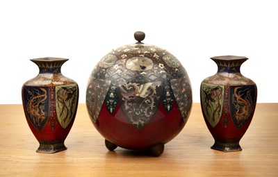 Lot 418 - Ginbari enamel ovoid vase and cover Japanese,...