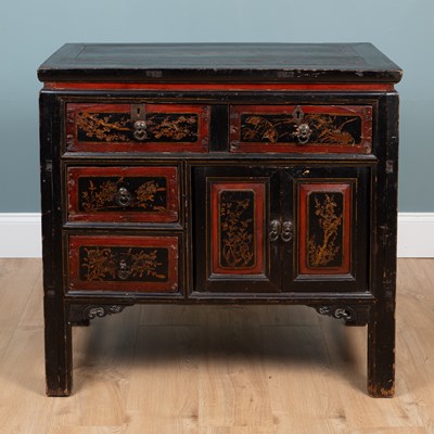 Lot 148 - An Oriental black-lacquered chest