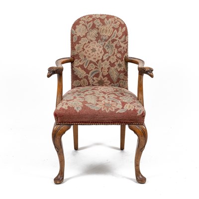 Lot 341 - A 20th century Georgian-style walnut-framed open armchair