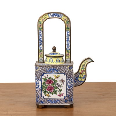 Lot 100 - Enamel square teapot Chinese, 19th Century...