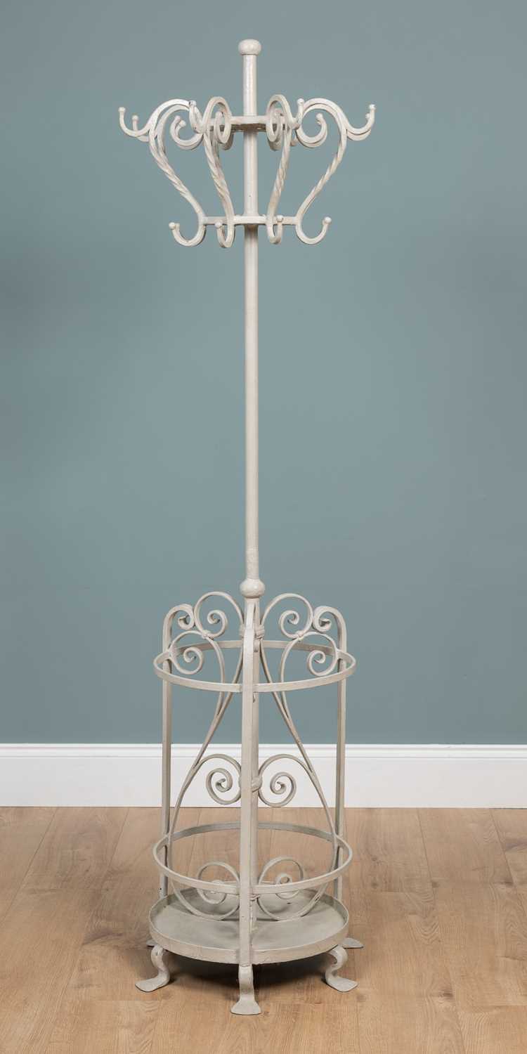 Lot 66 - A grey-painted wrought iron hat, coat, and umbrella stand